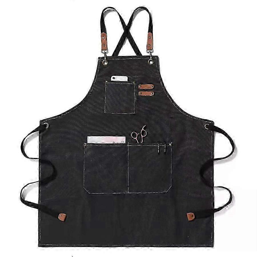 Heavy Duty Canvas Cross Back Apron with 3 Pockets for Men and Women
