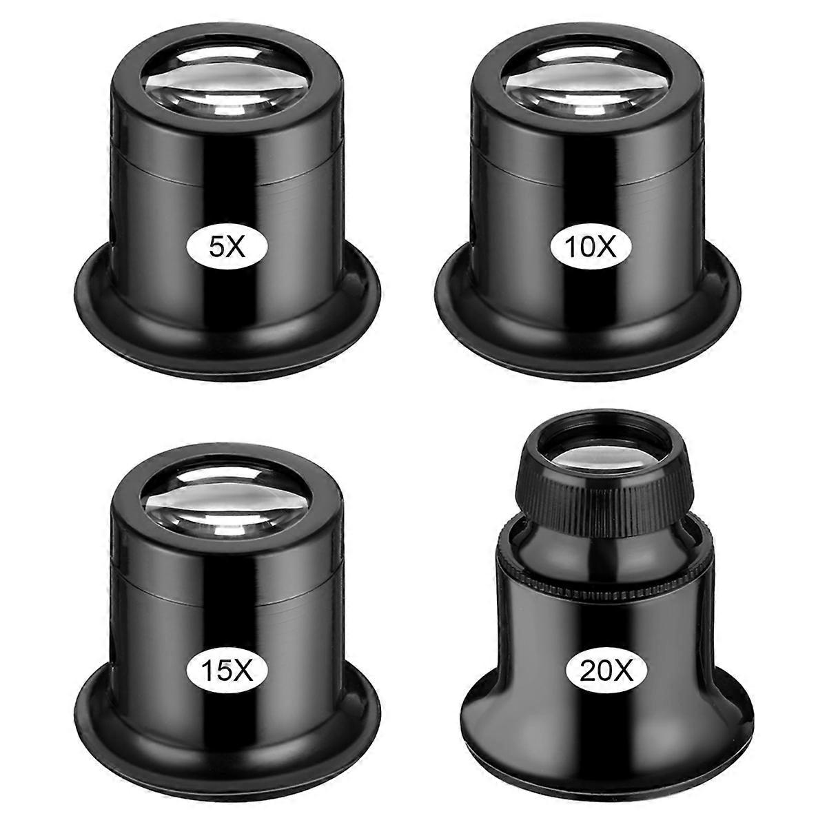 4 Pcs Jewelers Loupe 5X/10X/15X/20X Magnifier Portable Handheld Magnifier Dome Optics Lens Loupes M