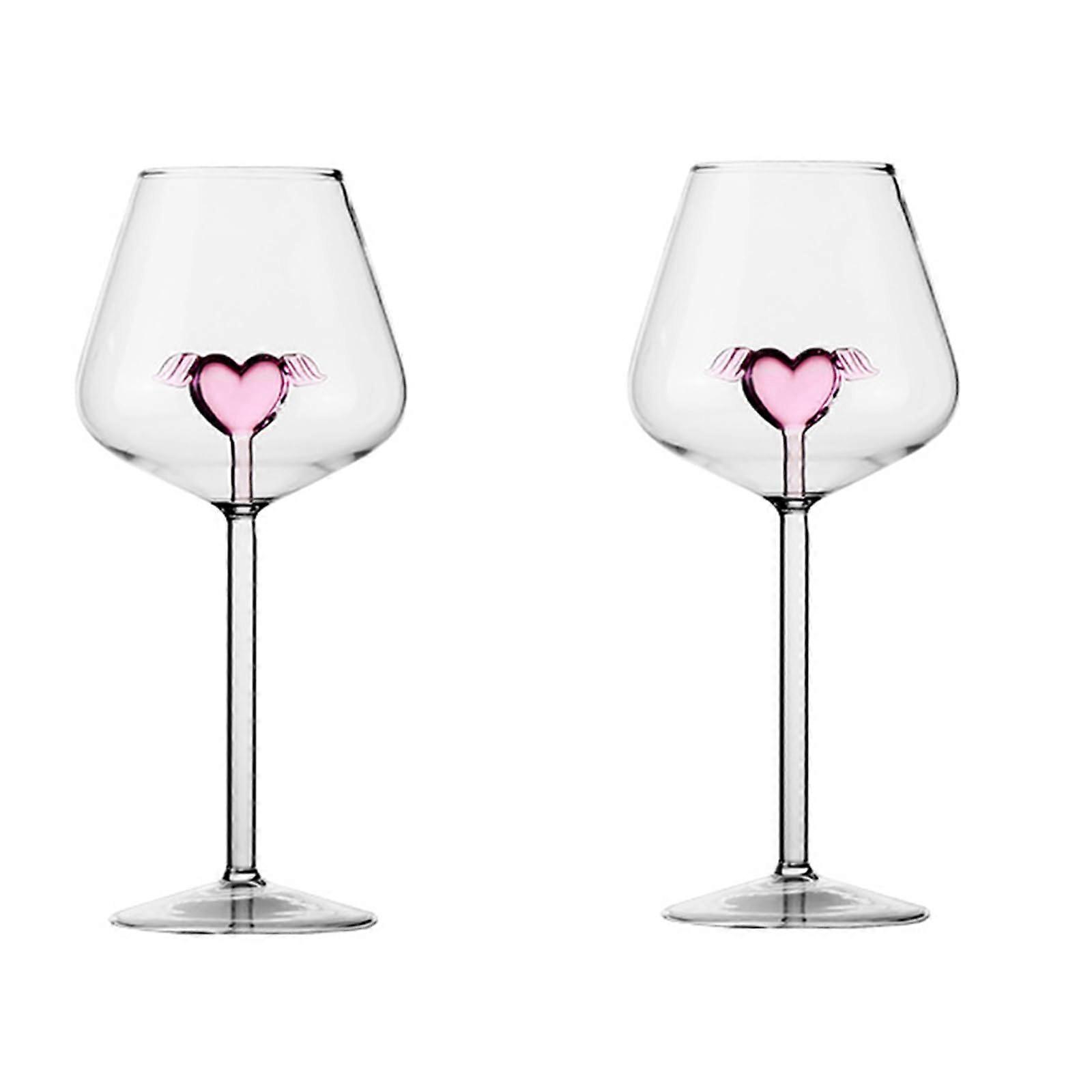Pink Lover Heart Wine Glasses Set of 2 350ml Red Wine Goblets Creative Cocktail Drinkware for Parties Weddings Bars