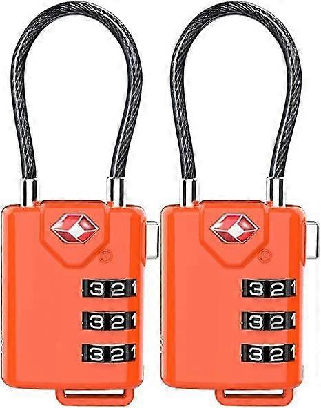Mini Wire Rope Combination Lock Approved Cable Luggage Locks, Re-settable Combination with Alloy Body(orange2pack)