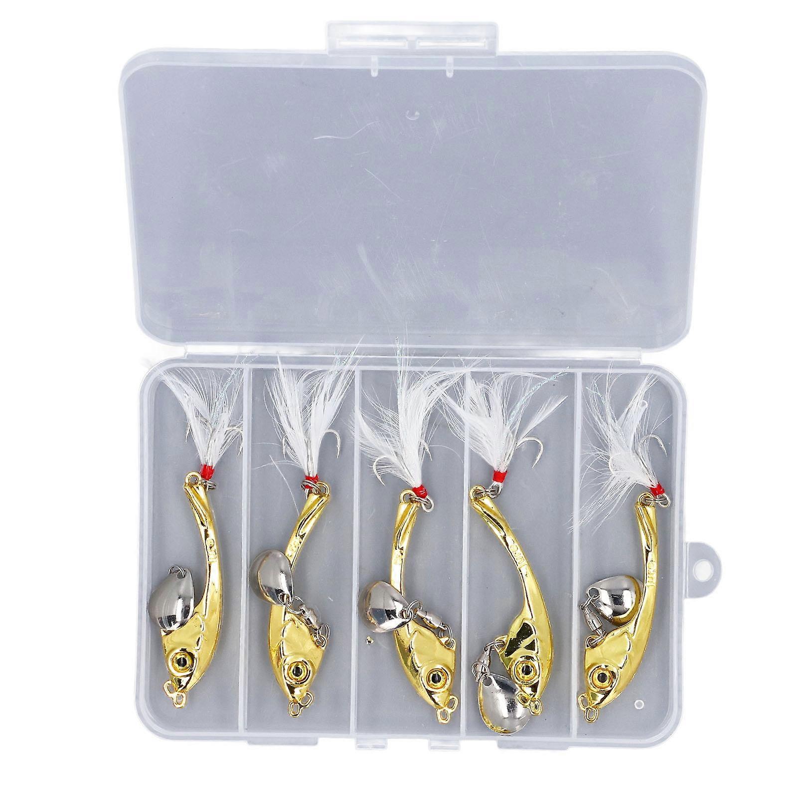 5pcs Metal VIB Fishing Lure Professional Rotating Sequins Lure Bait Fishing Lures Set with Feathers for Fishing Accessory 15g/0.5oz