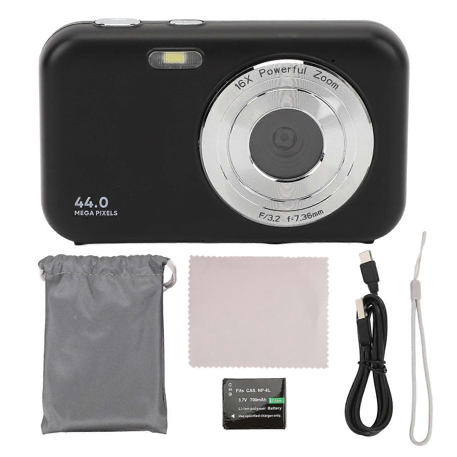 1080P Digital Camera 44MP 2.4 Inch Screen 16X Digital Zoom Portable Point and Shoot Camera for Teens Students Beginners Black