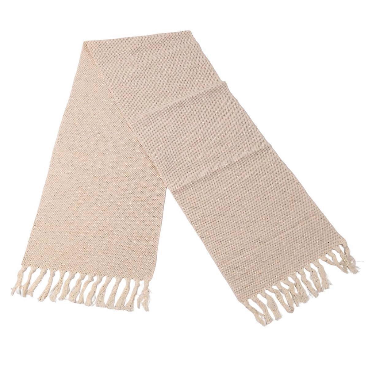 Farmhouse Braided Coffee Table Runner, Beige Woven Table Runner