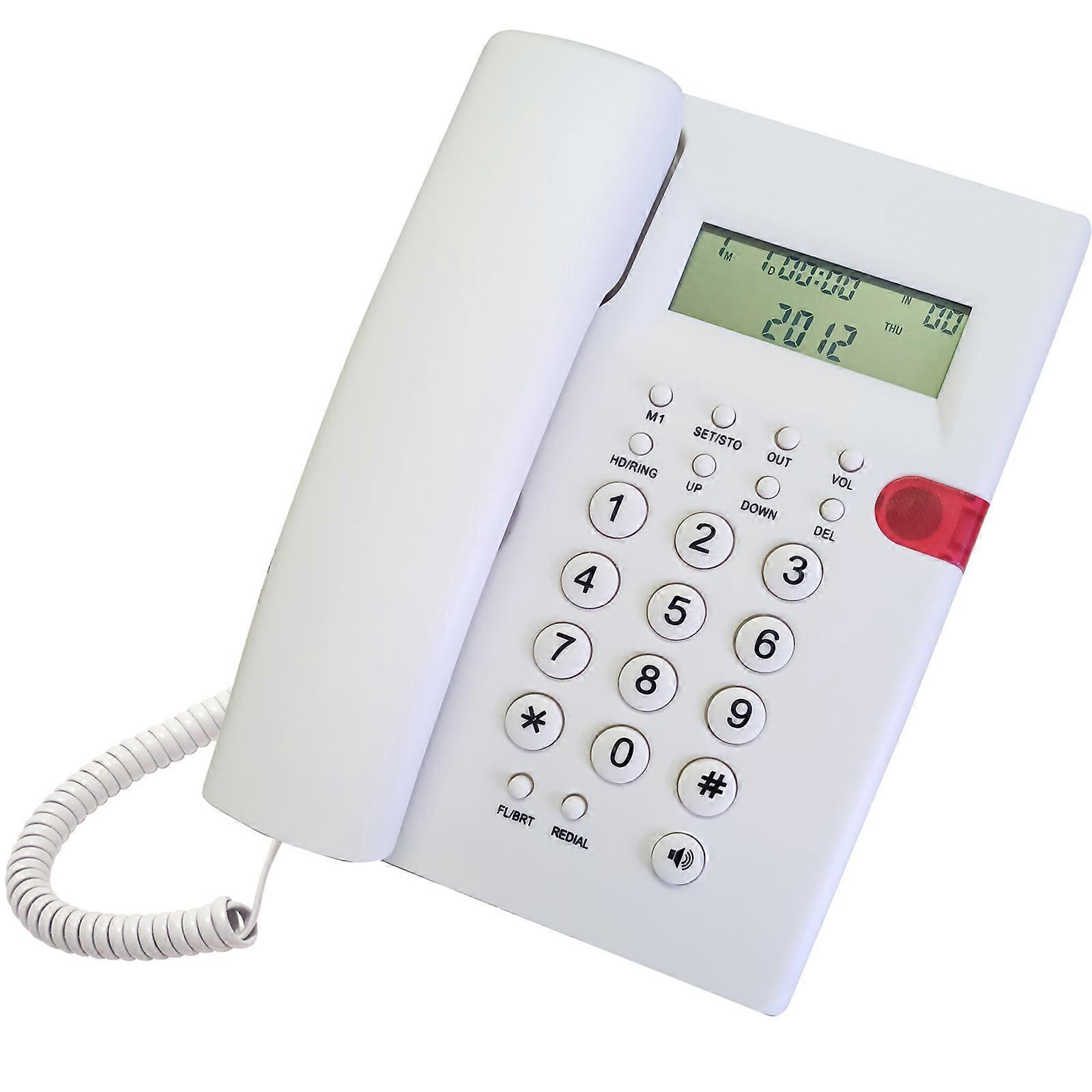 K010A-1 Landline Telephone CallerID Music Retention Redial Adjustable LCD Display Perfect for Office or Home Hotel Phone  White