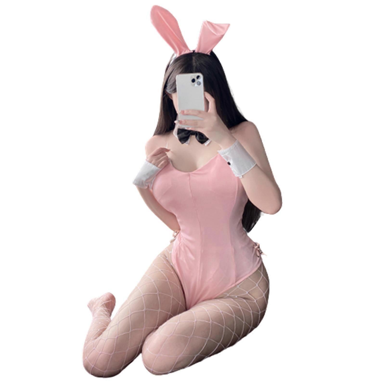 Role Playing Bedroom Bodysuit Cosplays Underwear Rabbit Cosplays Costume Sexy Lingerie Anime Girl Photo Shoot Outfits  Pink socks 16 large  XL