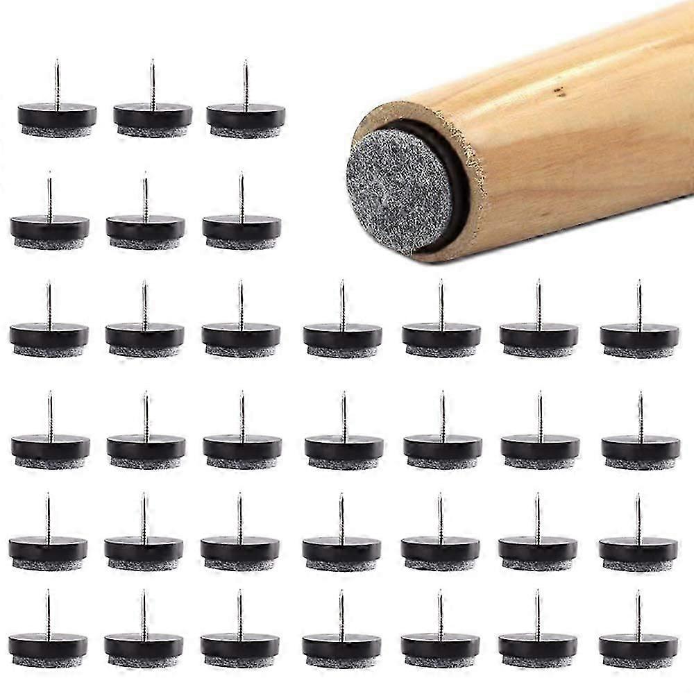 Lot de 48 patins à clous pour meubles, patins ronds anti-rayures de 24 mm, patins en feutre pour meubles (noir)