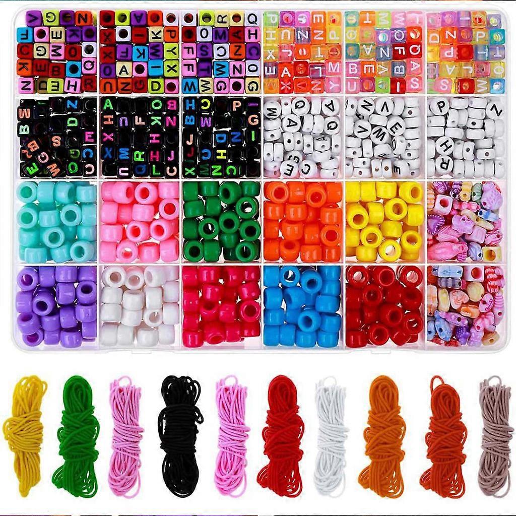 24 Grids Alphabet Beads Plastic Beads Clearly Letters for Pony Beads Bracelet Beads Cube Beads Kit with Storage Box