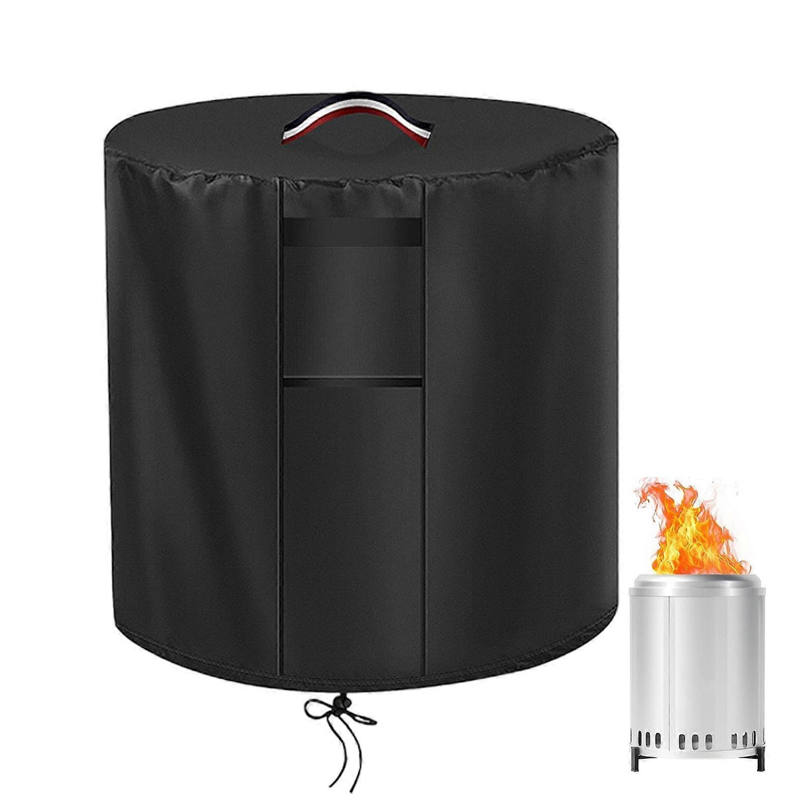Fire Pit Table Cover - Waterproof Round Polyester Cover with Handle, Drawstring Bottom, 24 X 27 Inches Protective Cover for Garden