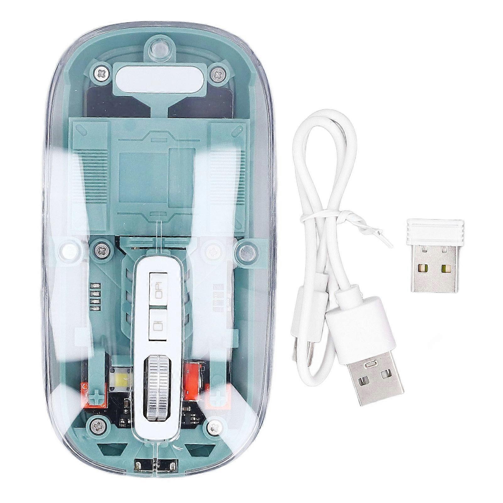 Bluetooth Wireless Mouse 2.4GHz Rechargeable Silent Click Adjustable DPI 3 Mode Transparent Green for PC Laptop Tablet
