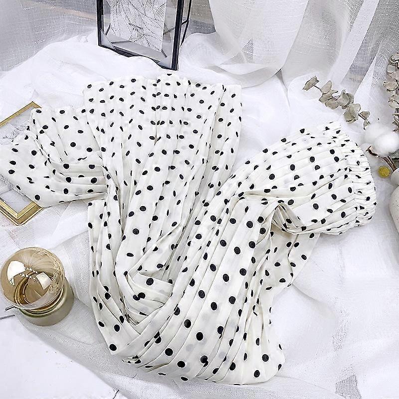 DX~~ Korean version of high waist slim chiffon pleated skirt women's spring and summer polka-dot long skirt beach skirt
