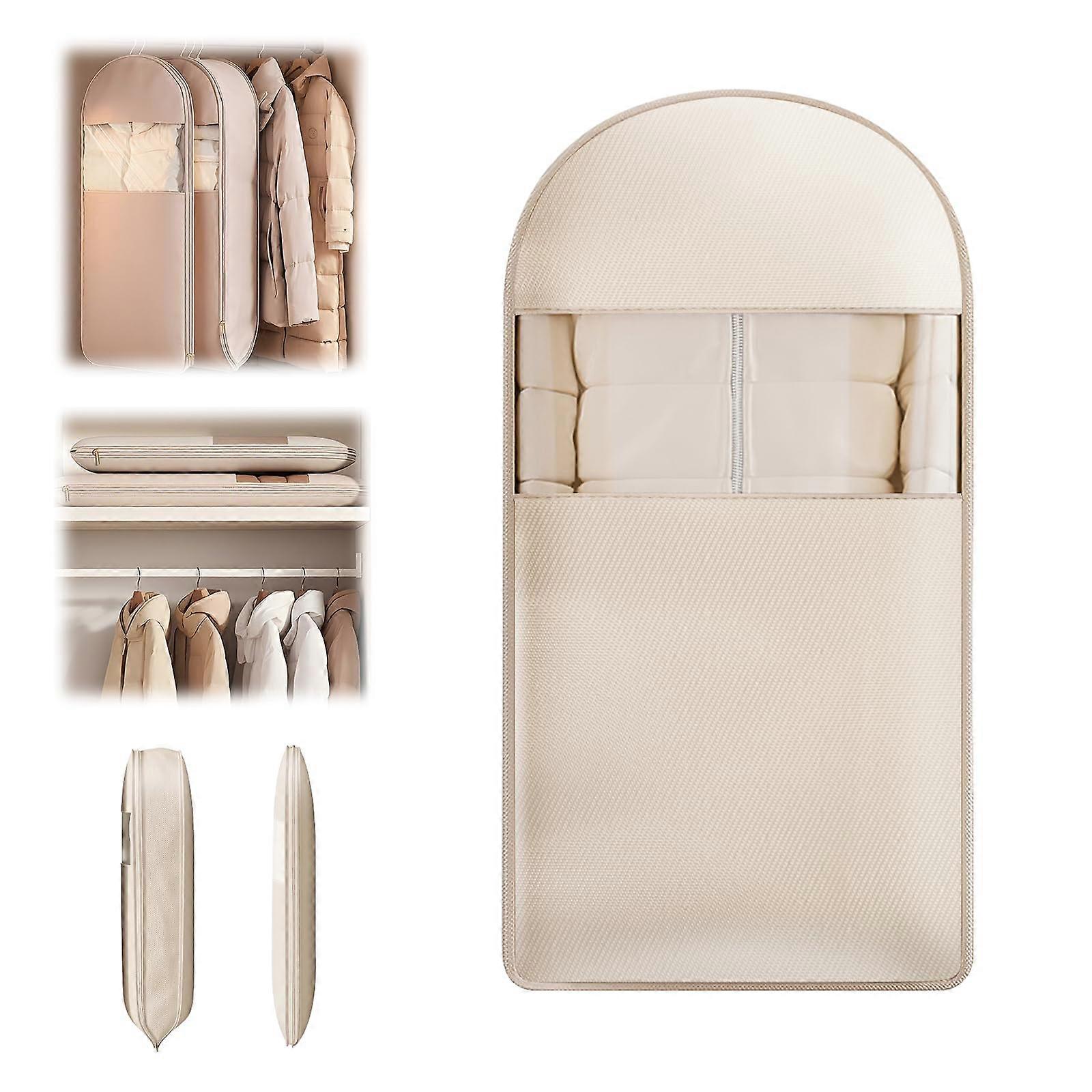 Space Saving Hanging Garment Bag with Self Compression Zipper (Beige,Large) Ref: 7777
