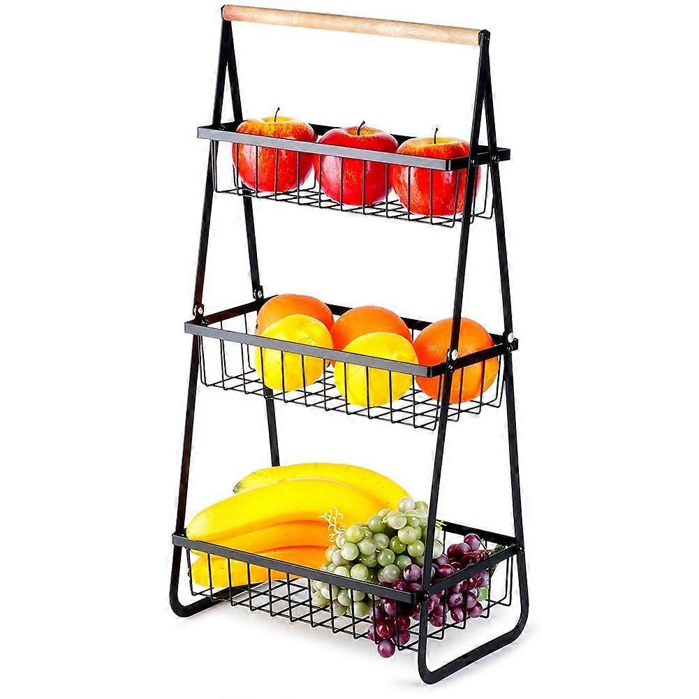 Fruit Basket Metal Black 3-Tier