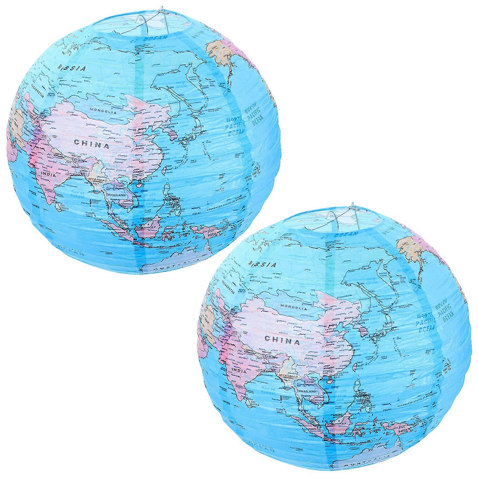 2pcs Earth Globe Paper Lanterns Hanging World Map Decorations for Parties, Gardens, and Home Easy to Install, Adorable Design for Travel Themes