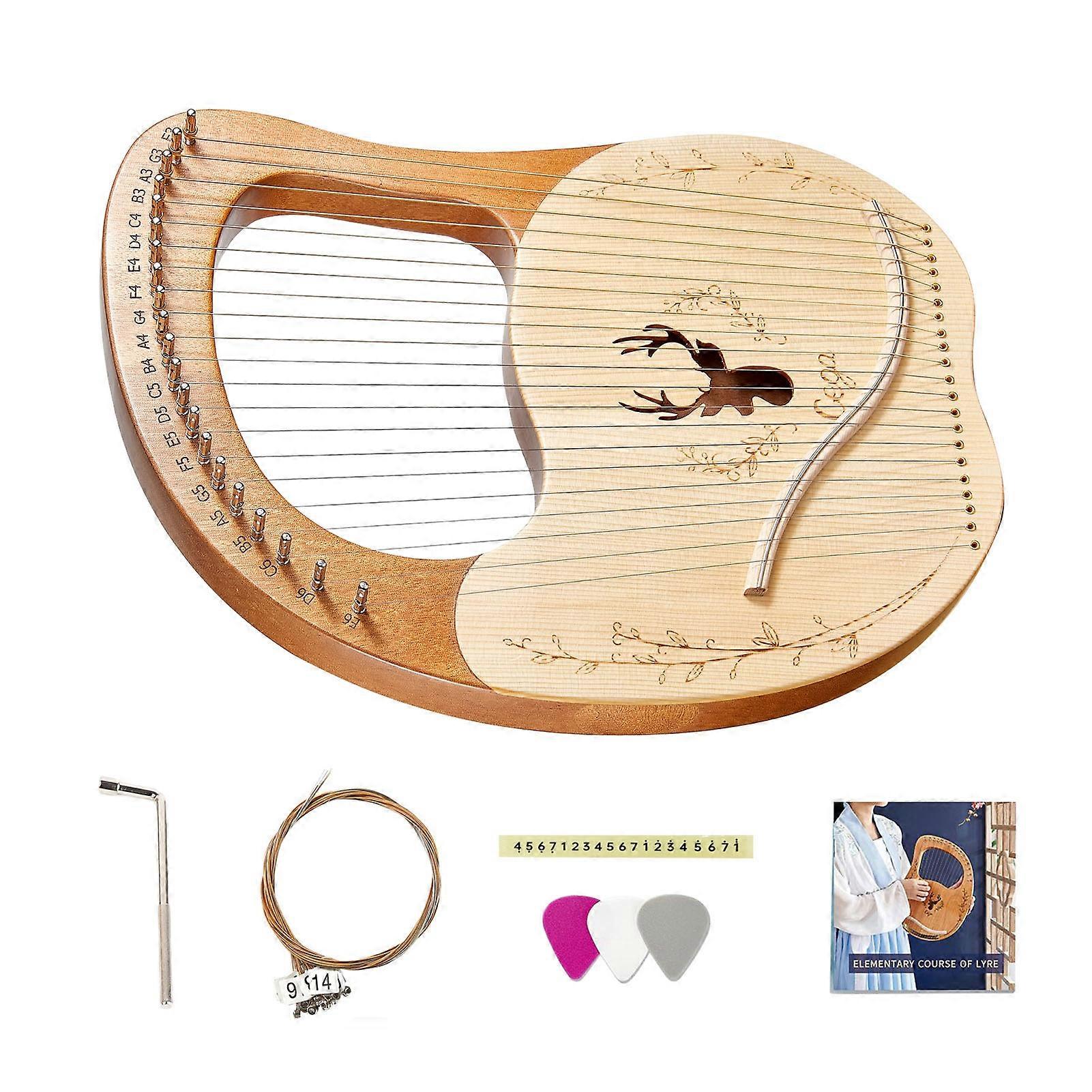21 String Lyre Harp Metal Strings Spruce Top Mahogany Back, Beginner String Instrument for Adults Kids with Tuning Wrench Picks Music Note Sticker