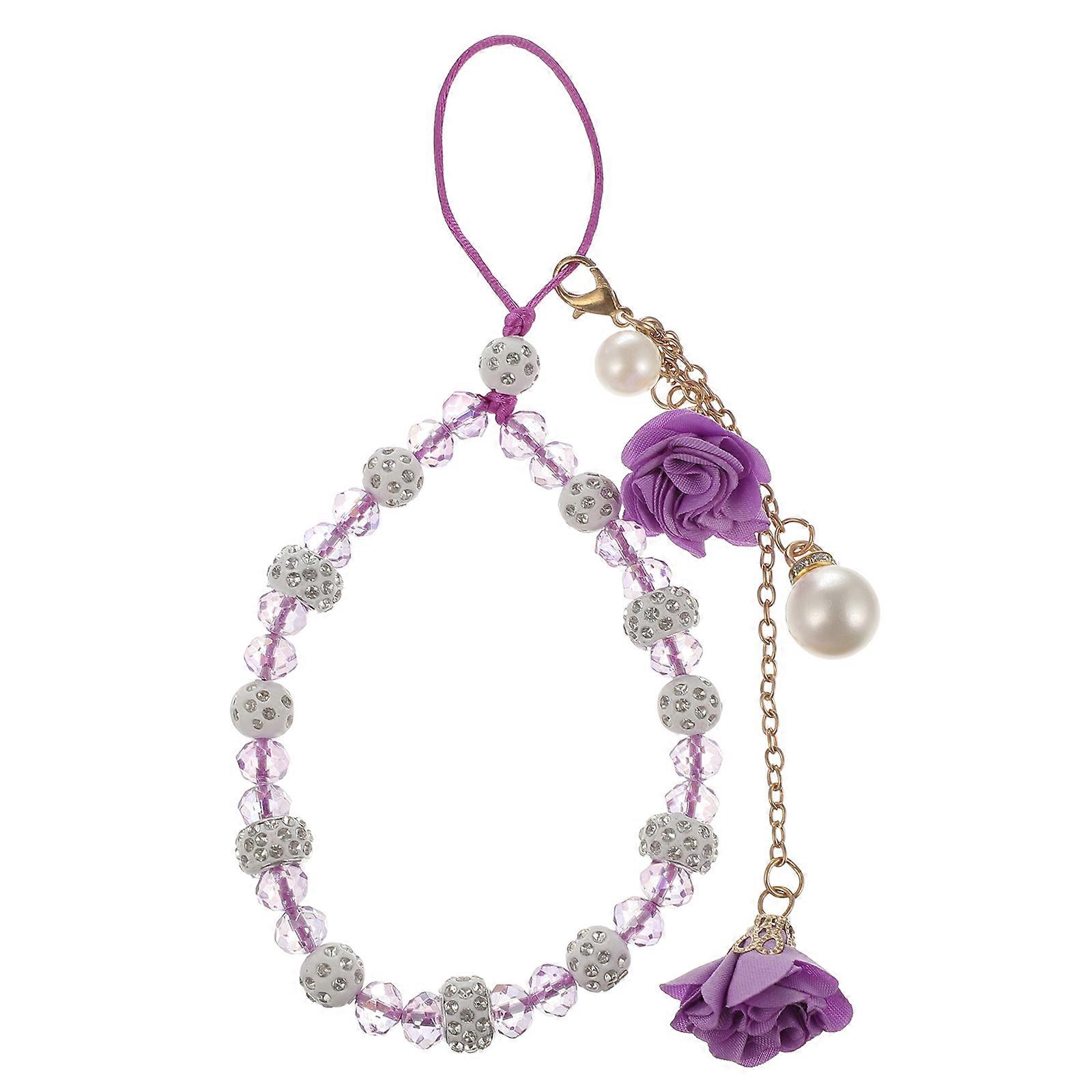 Purple Crystal Flower Pendant Phone Charm Lanyard – Handcrafted Skid Resistant Design for Electronics and Cards