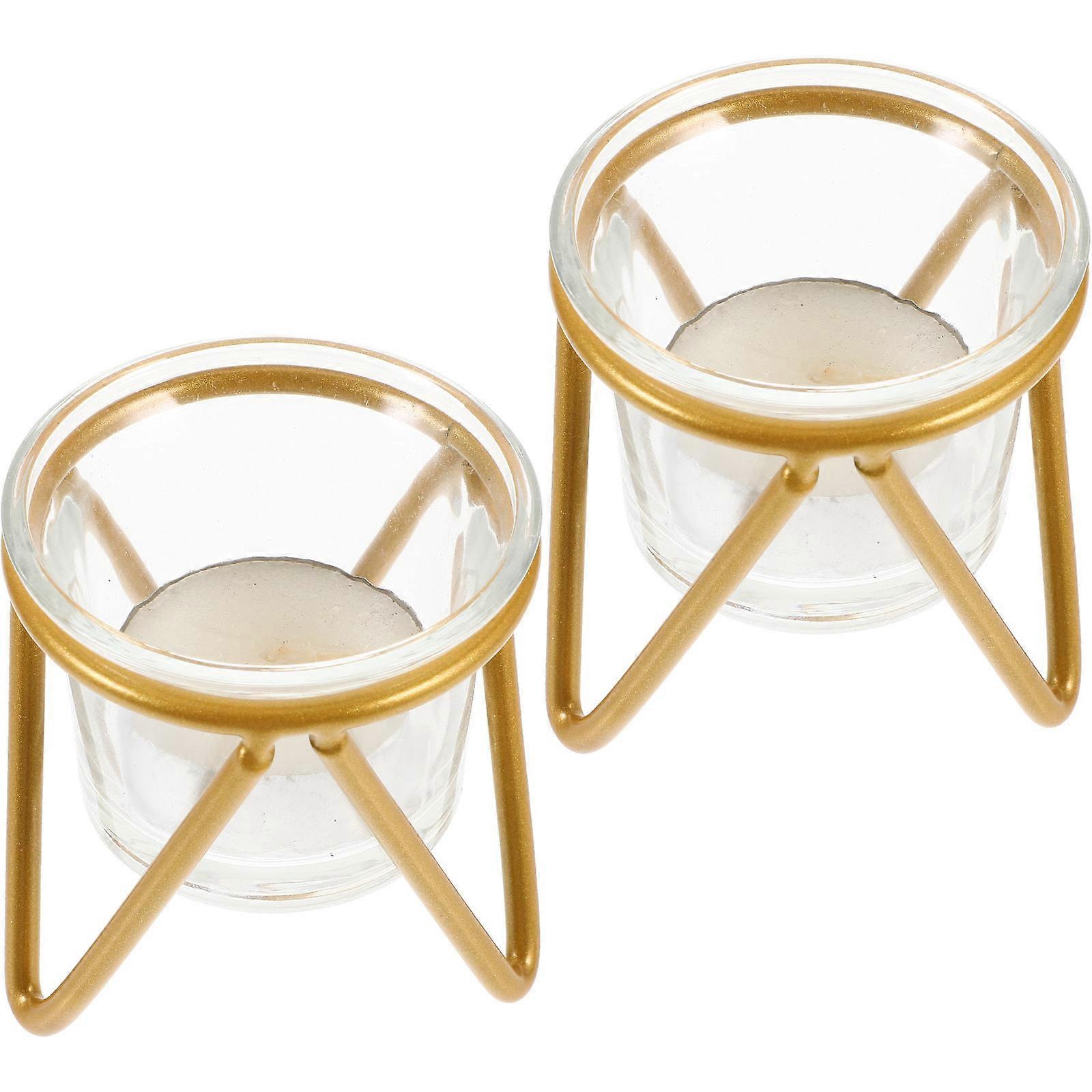 Decorative Tea Light Holders European Style Geometric Glass Candle Holders Wedding Mementos 3.70X3.70X1.40cm 2 Sets