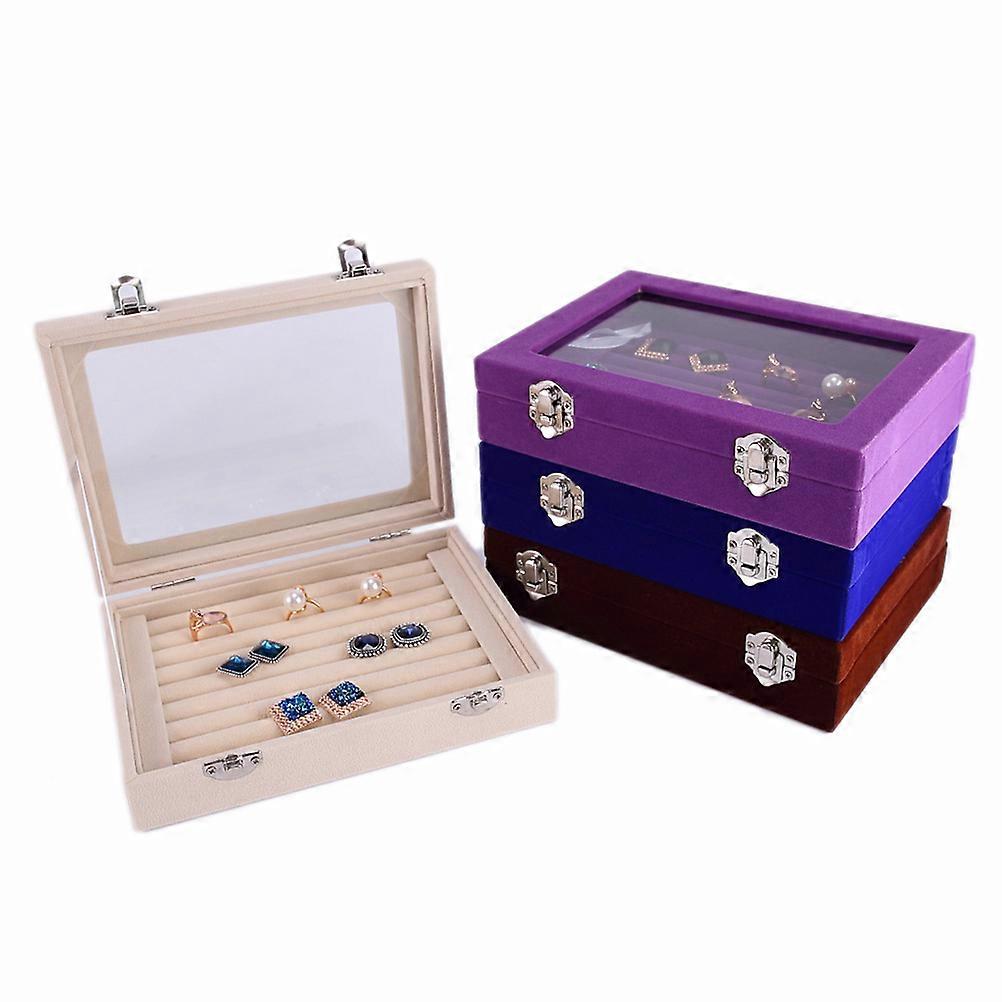 Jewelry Organizer Box Storage Display Dust-Proof Security Locks Beige 1Pack