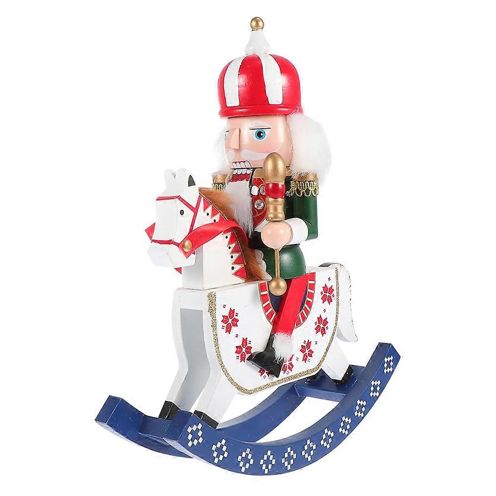 Wooden Nutcracker Soldier Figurine with Rocking Horse Christmas Tabletop Decoration Festive Puppet for Shelves, Mantels, and Counters Classic Holiday