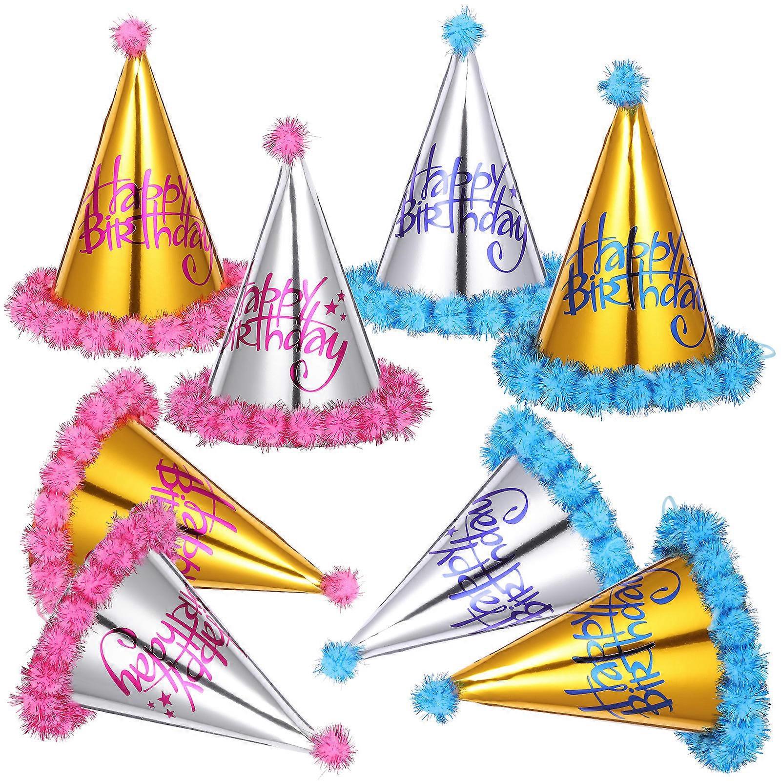 子供のための誕生日帽子誕生日パーティーの装飾お祝いスタイルラウンドゴールドピンクペーパーキャップ8個