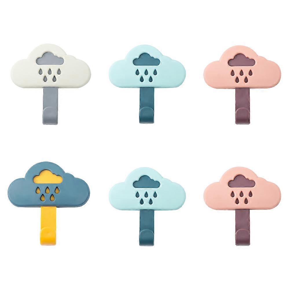 Cloud Hooks Punch Free Clothes Holders Cartoon Design Storage For Kitchen 6x1cm ABS Adhesive 6Pcs