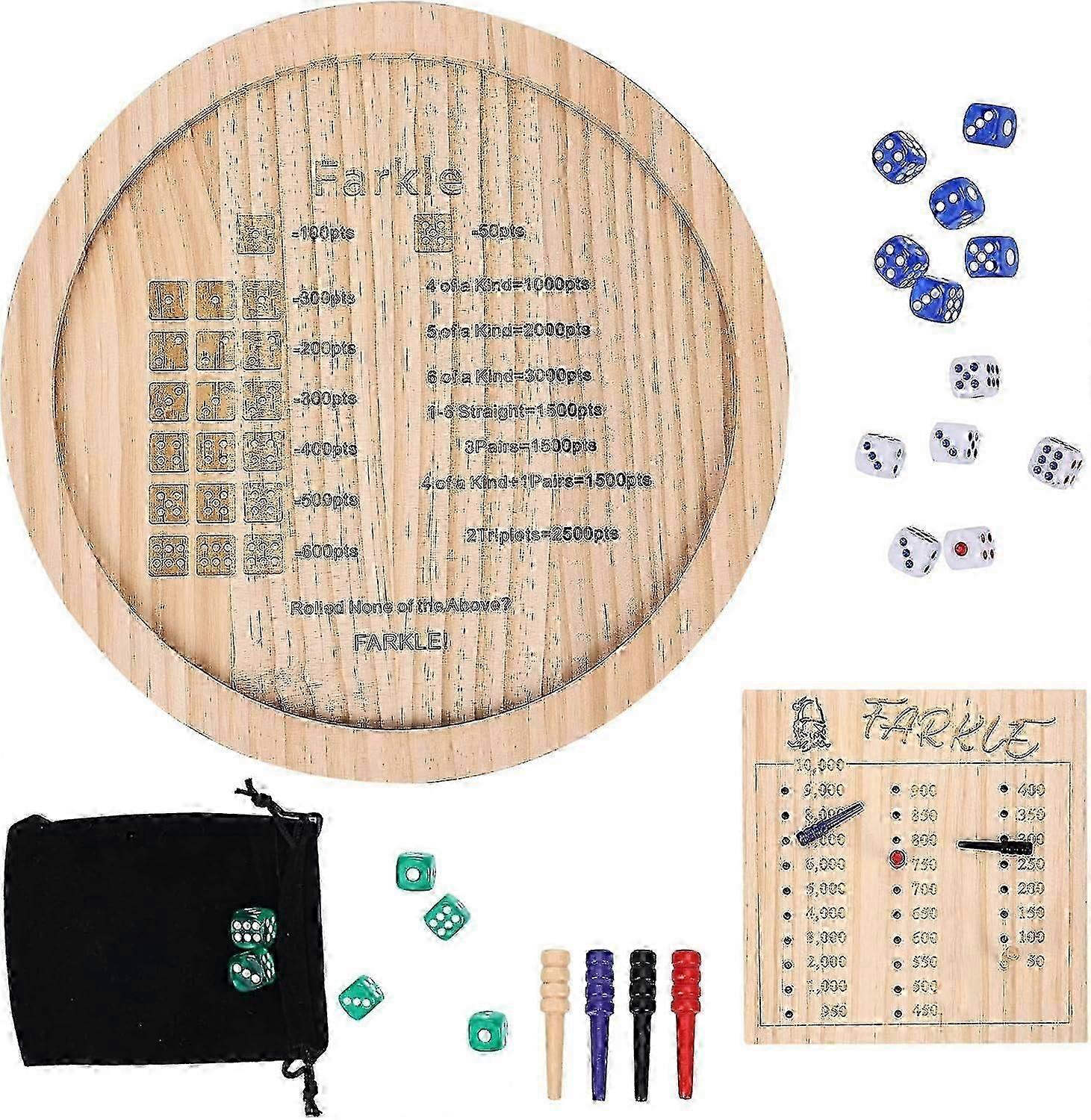 Wooden Farkle Dice Tray Set, Farkle Classic Dice Game with 12 Inch Tray 6 Pearl