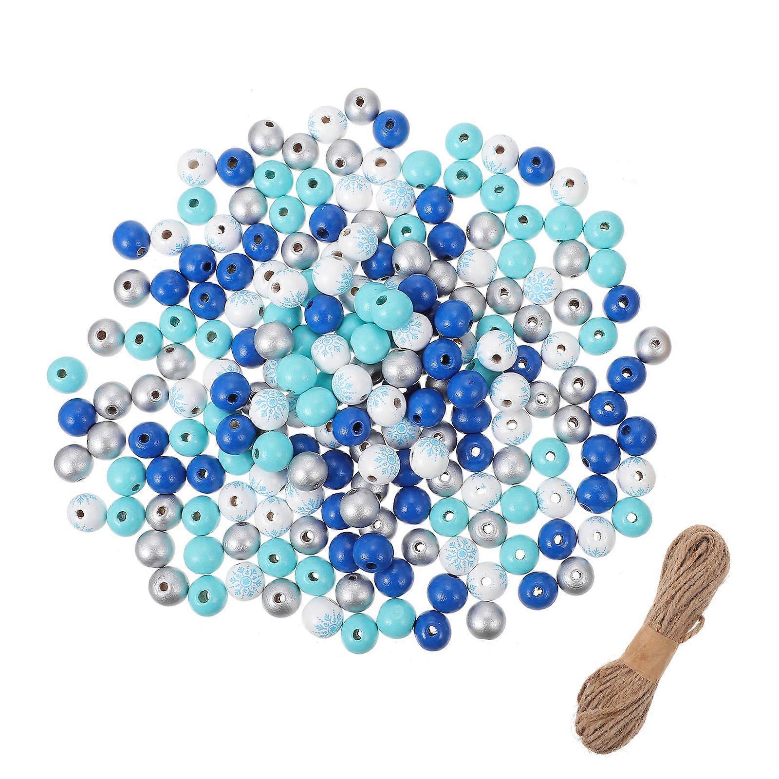 Beaded Pendant Wooden Beads Christmas Party Decorations Blue Snowflake Pattern 10m Rope 1 Set