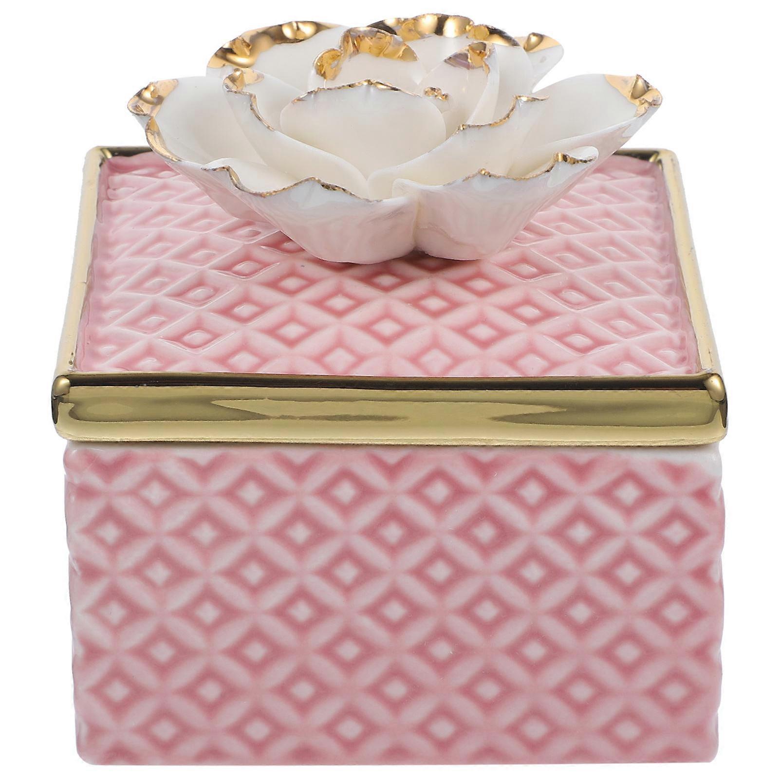 Ceramic Jewelry Storage Jar with Removable Lid – Elegant Handmade Floral Design, Small Charm Case for Rings, Earrings, Necklaces, and Bracelets,