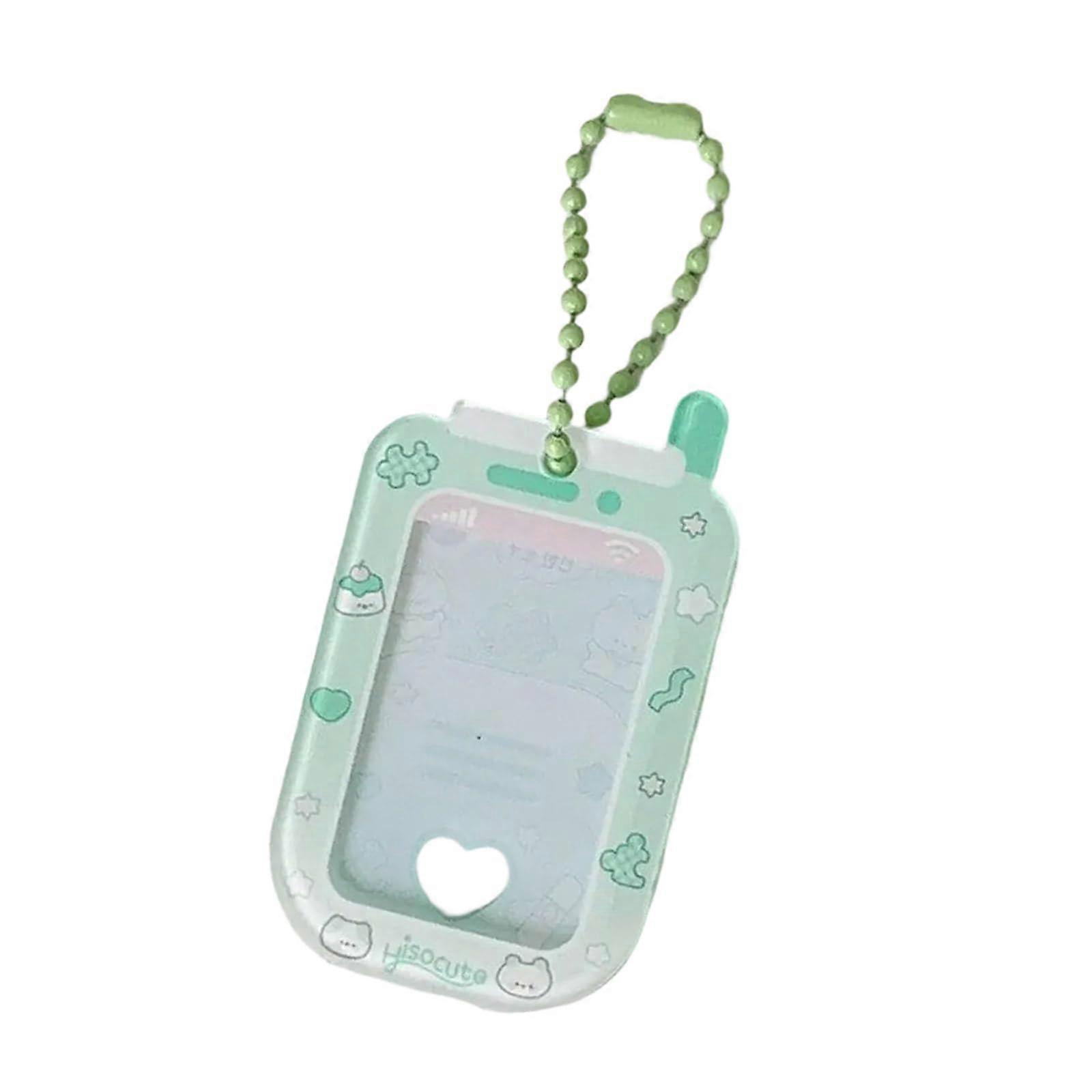 1 Inch Acrylic Phone Shape Photo Card Holder Clear Case for Students with Chain in Magic Green Color