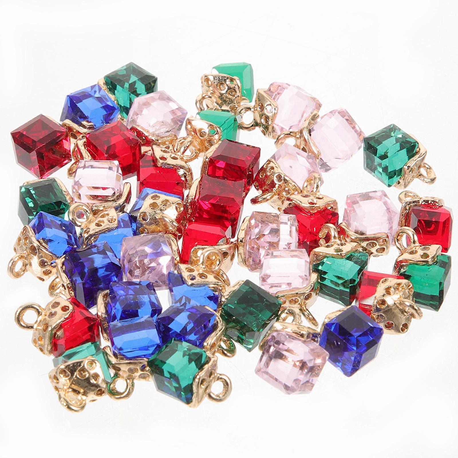 Cubic Crystal Charms Crystal Glass Pendants Decoration Artists 0.8x0.8cm Zinc Alloy 40Set
