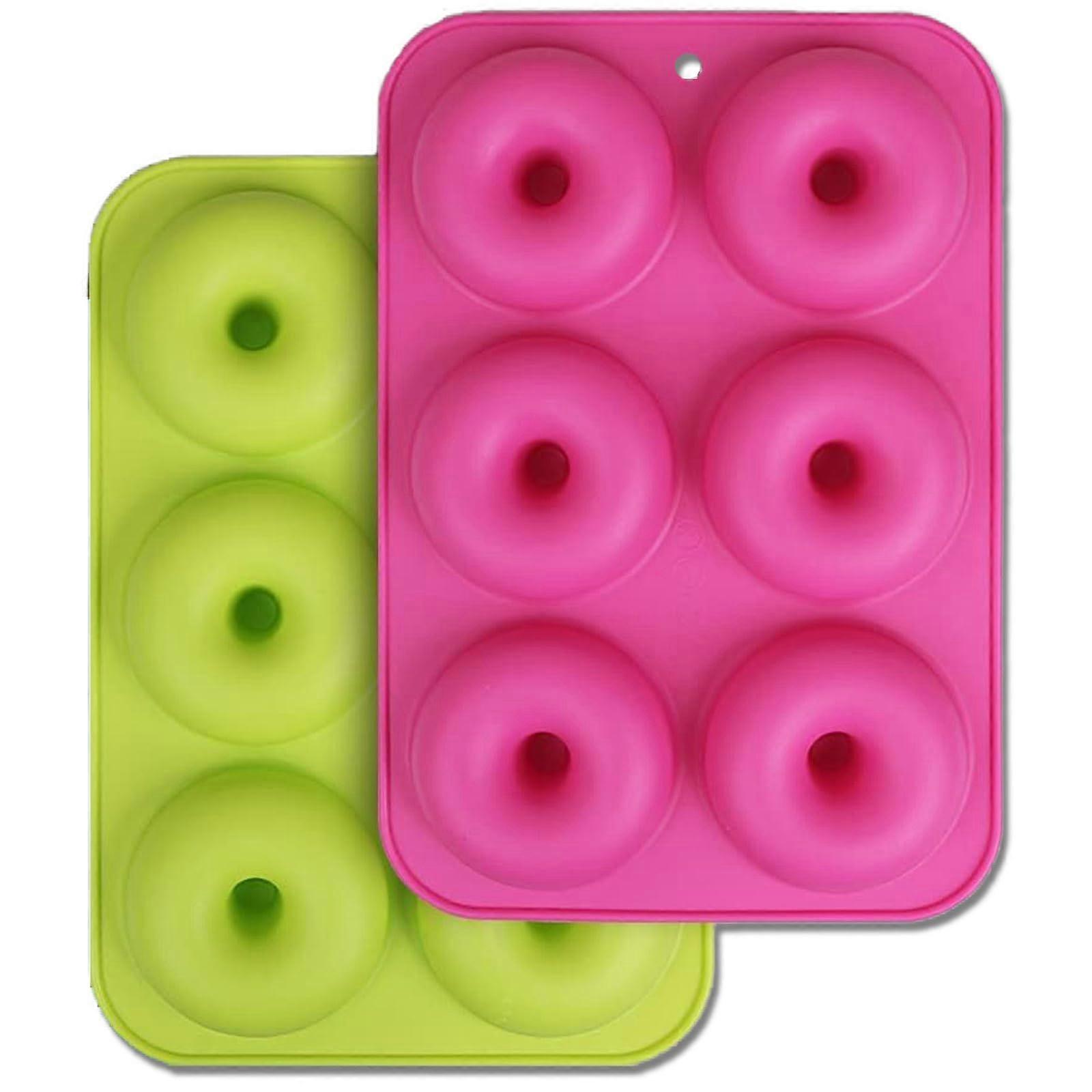 Doughnuts Baking Mould Pack Of 2 Silicone 6 Compartments Heat Resistant Green And Pink For Cakes And Biscuits