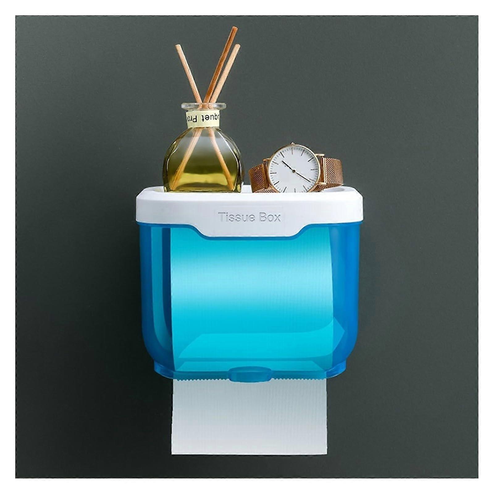 Wall Mount Tissue Holder Box for Bathroom Toilet Paper Storage (Blue)