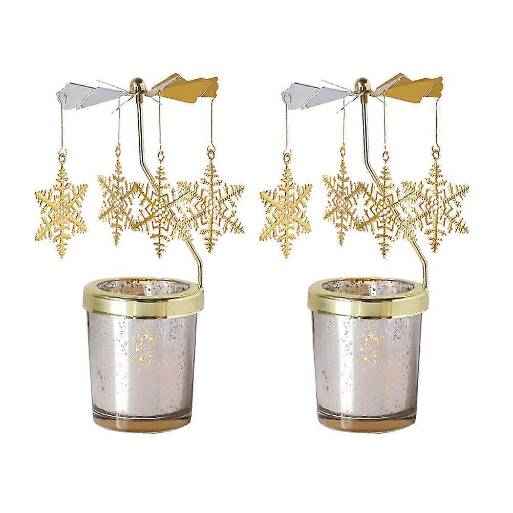 Romantic Candlestick Holder Golden Rotating Horse Shape Dinner Table Ornament 2Pcs