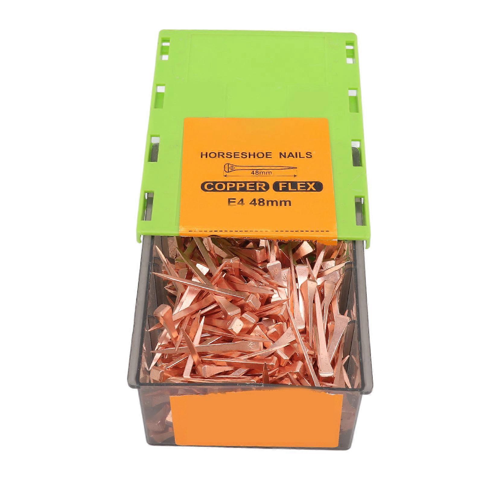 250Pcs Horseshoe Nails Copper Plating Shoeing Nails with Plastic Box for Raise Livestock E4 48mm/1.89in