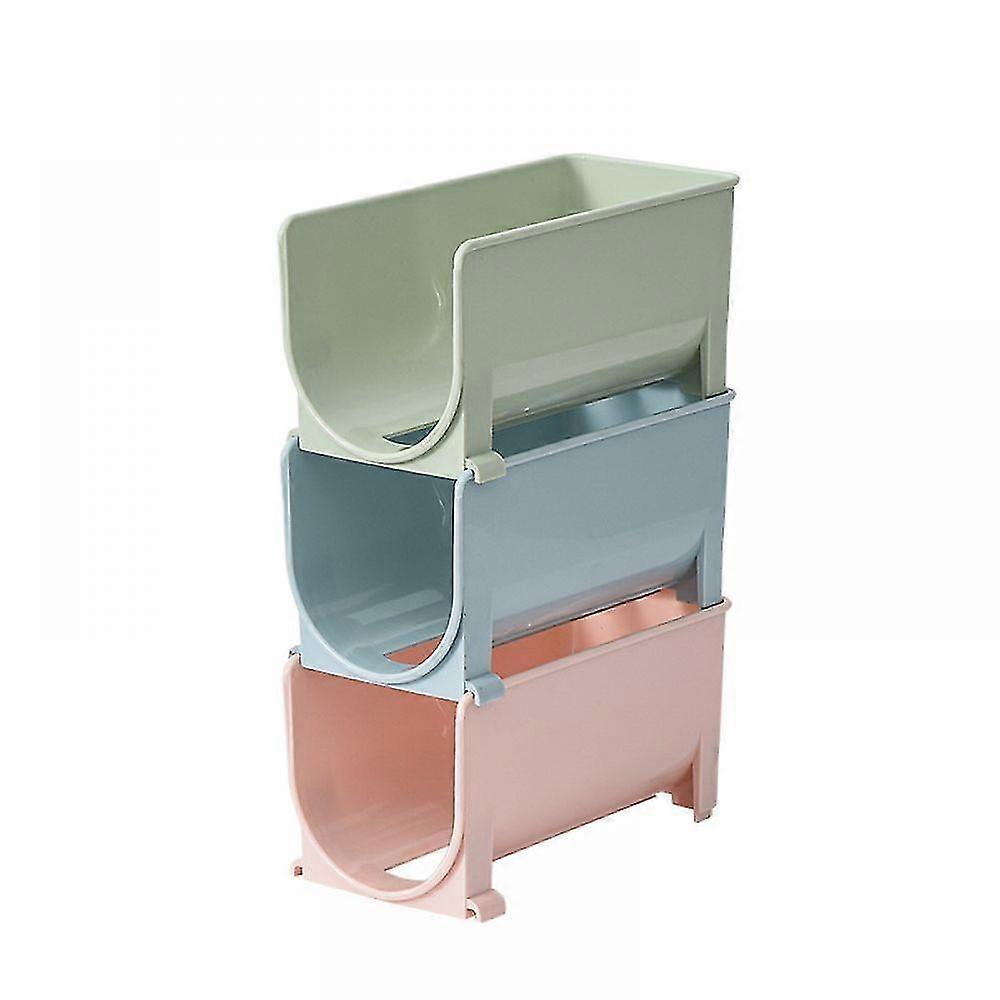 3pcs stackable storage rack for refrigerator in pink, blue, and green