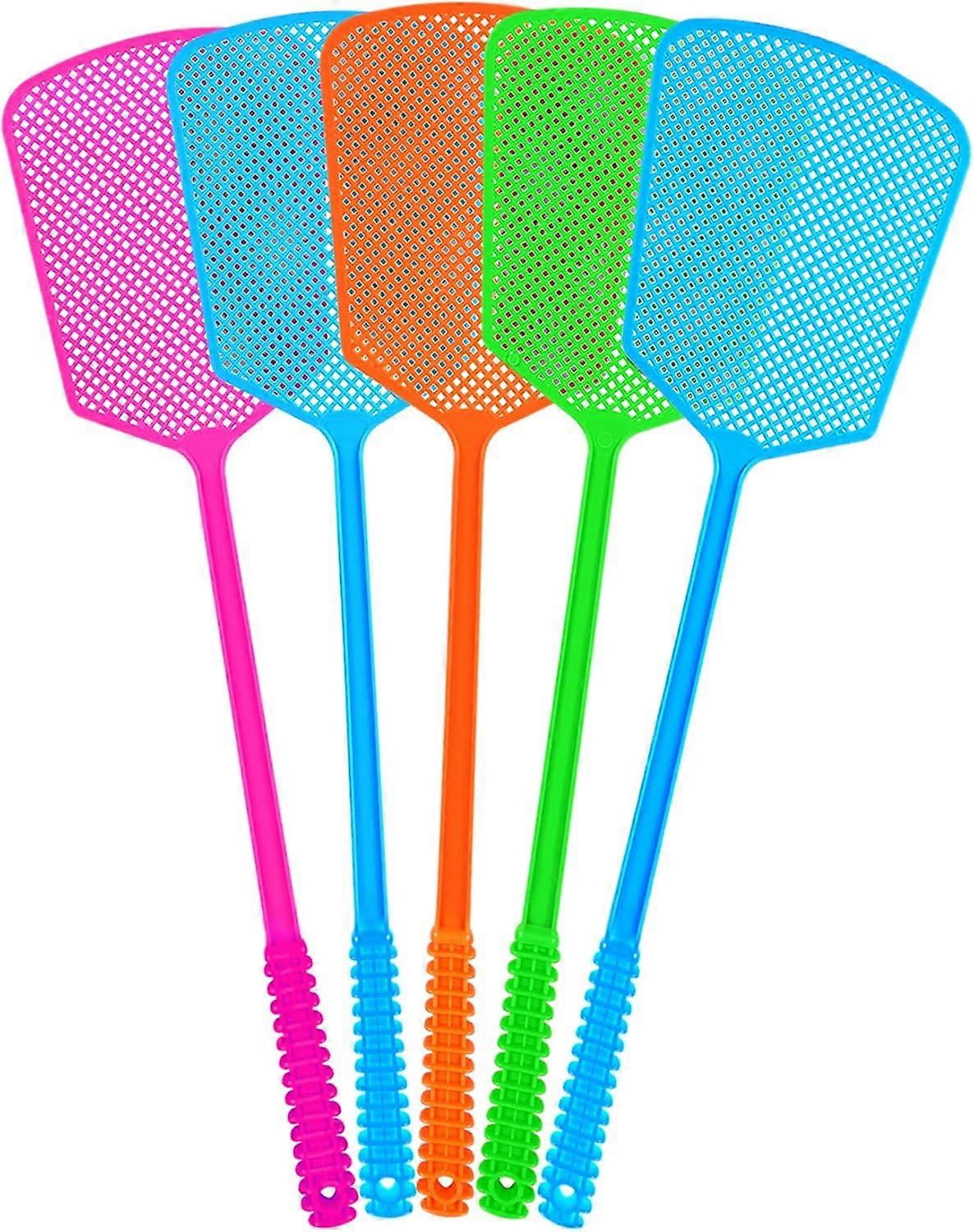 5 Pack Plastic Heavy Duty Multi Pack, Long Handled Fly Swatters.