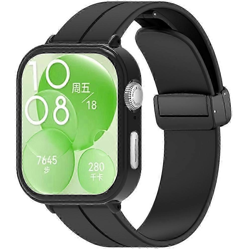 Type K Magnetic Buckle Soft Silicone Strap for Compatible Brand Fit 3 in Black PC