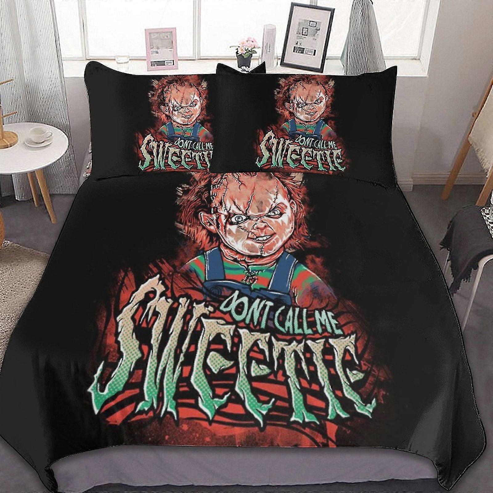 Conjunto de lençóis de 3 peças de filme de terror Capa de edredom respirável com 2 fronhas de travesseiro Soft All Seasons Conjunto de cama