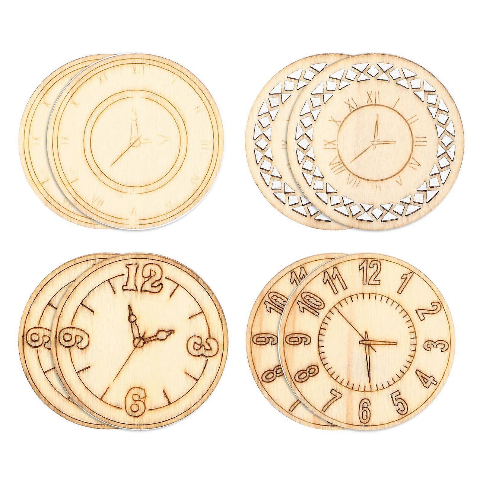 2025 Latest Model 8 Pcs Wood Cutouts Round Clock Shaped Unfinished Chips