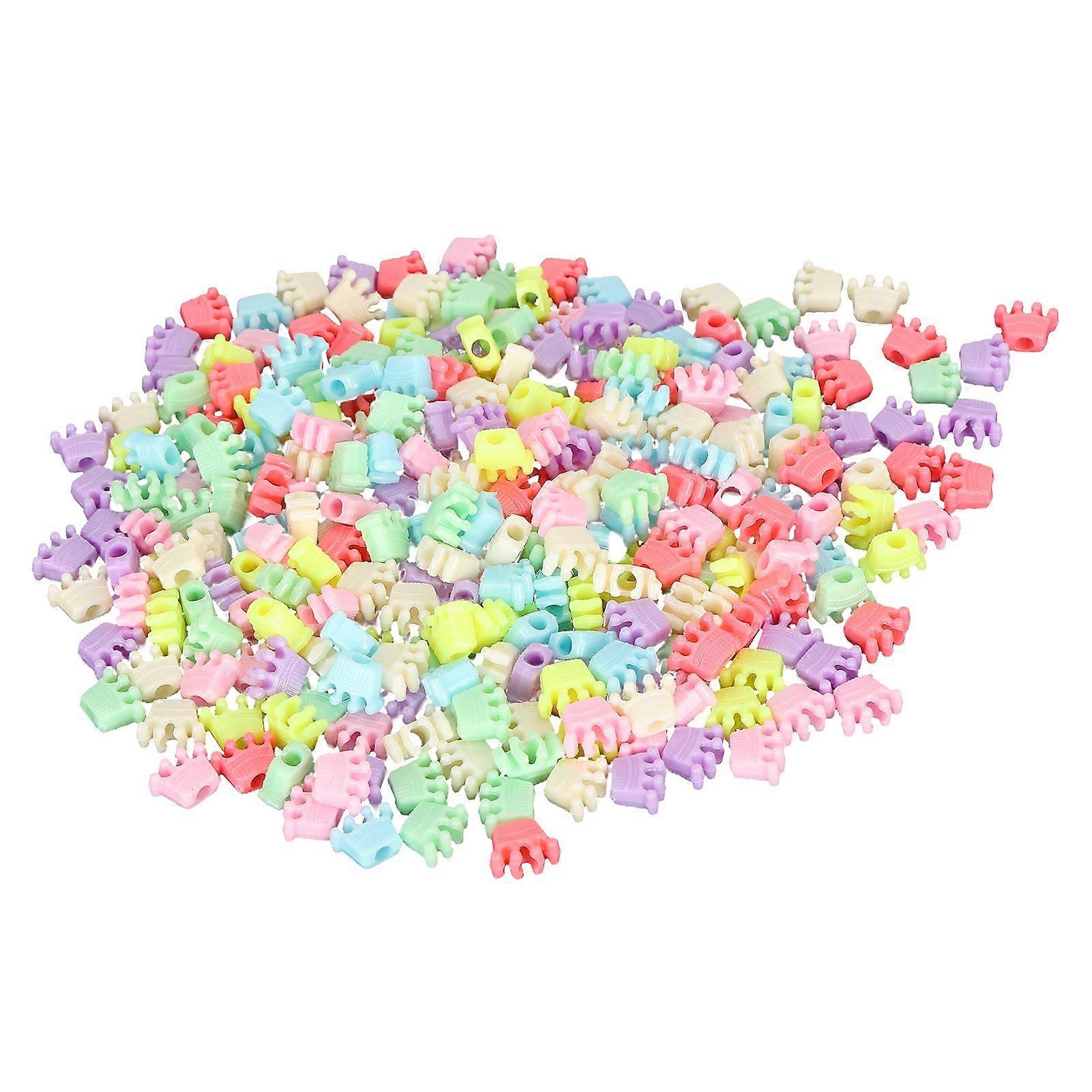 2025 Latest Model 300Pcs Crown Beads Plastic Colorful Perforated Pendant