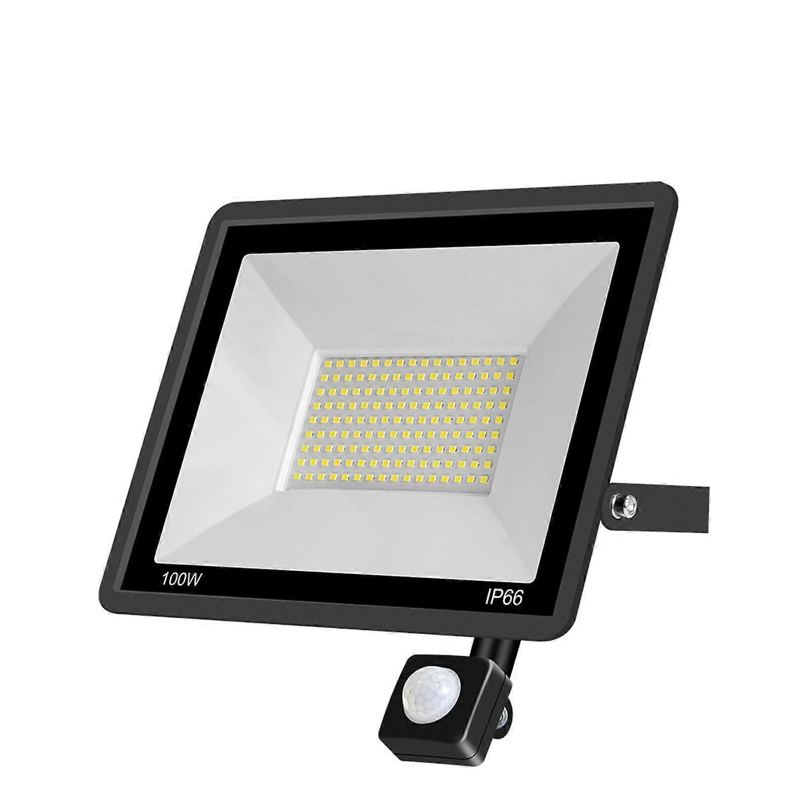IP66 LED Flood Light, 100W Cold White Outdoor Security Spotlight with PIR Motion Sensor, Waterproof Garden Lighting