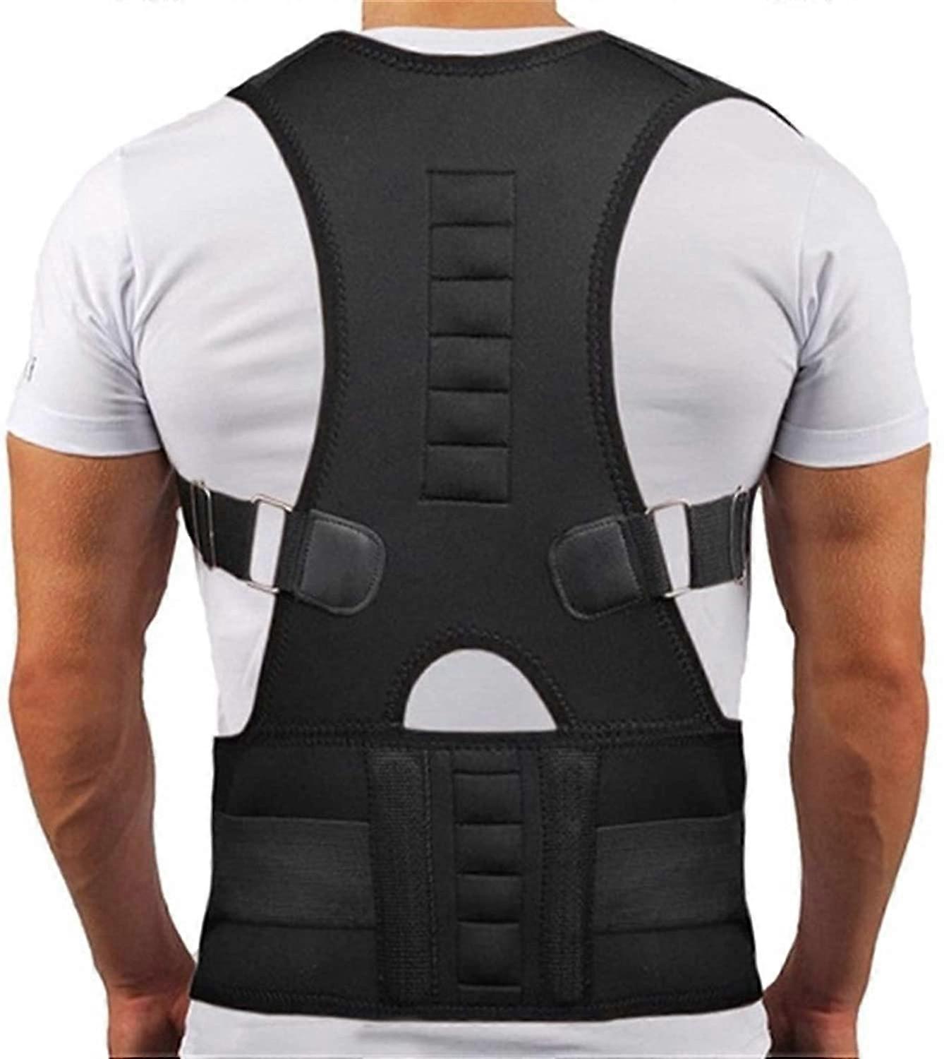 Magnetic Back Posture Corrector Adjustable Support Brace (Black, XXLarge)