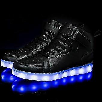 Hoge Hoogste Raadsschoenen Voor Heren En Dames Lichtgevende Schoenen Kinderen Led Light Schoenen Spiegel Lederen Paneel Schoenen Groot 25-46