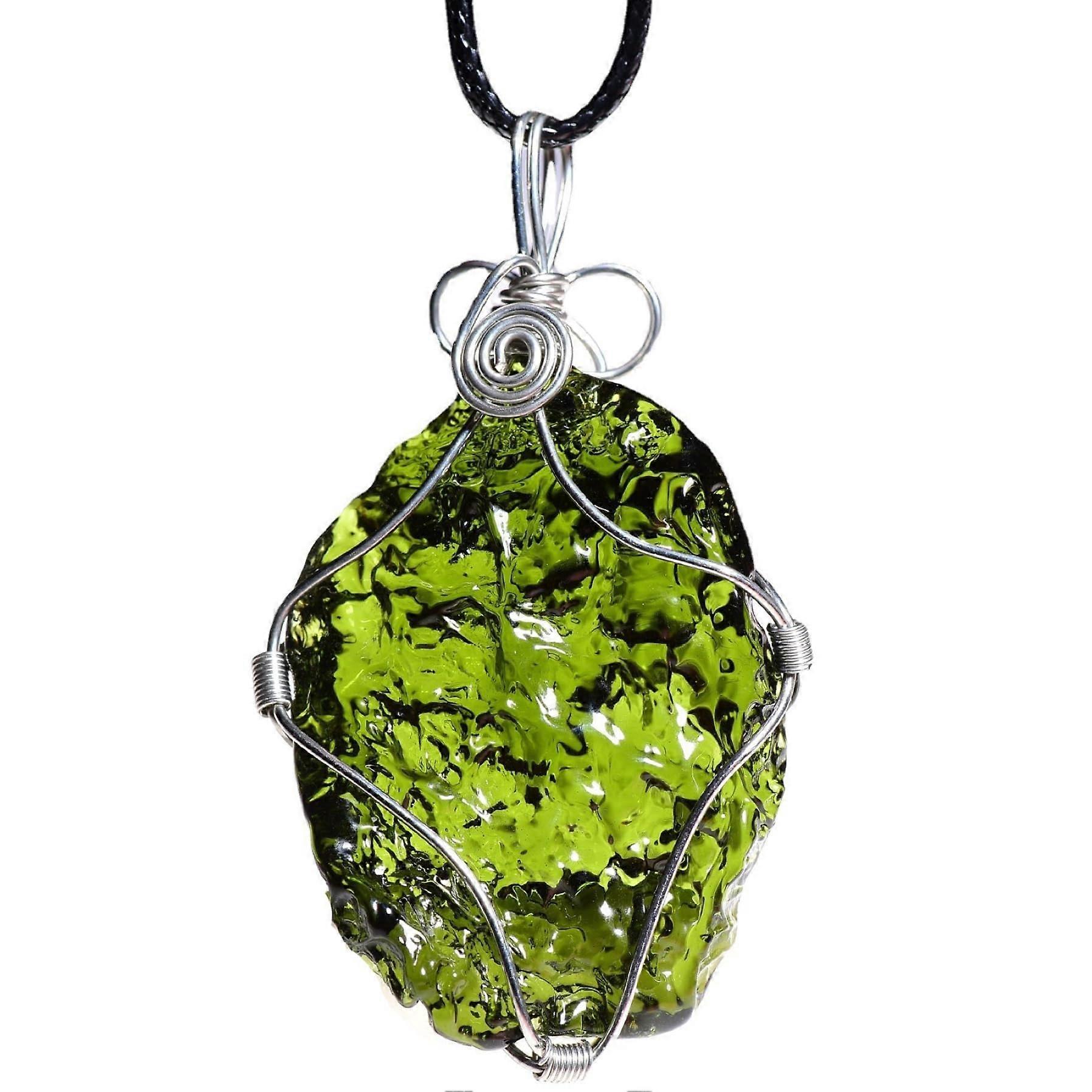 Moldavite Necklace Adjustable Crystal Chain Wrapped Glass Pendant for Men and Women in Random Shapes and Sizes
