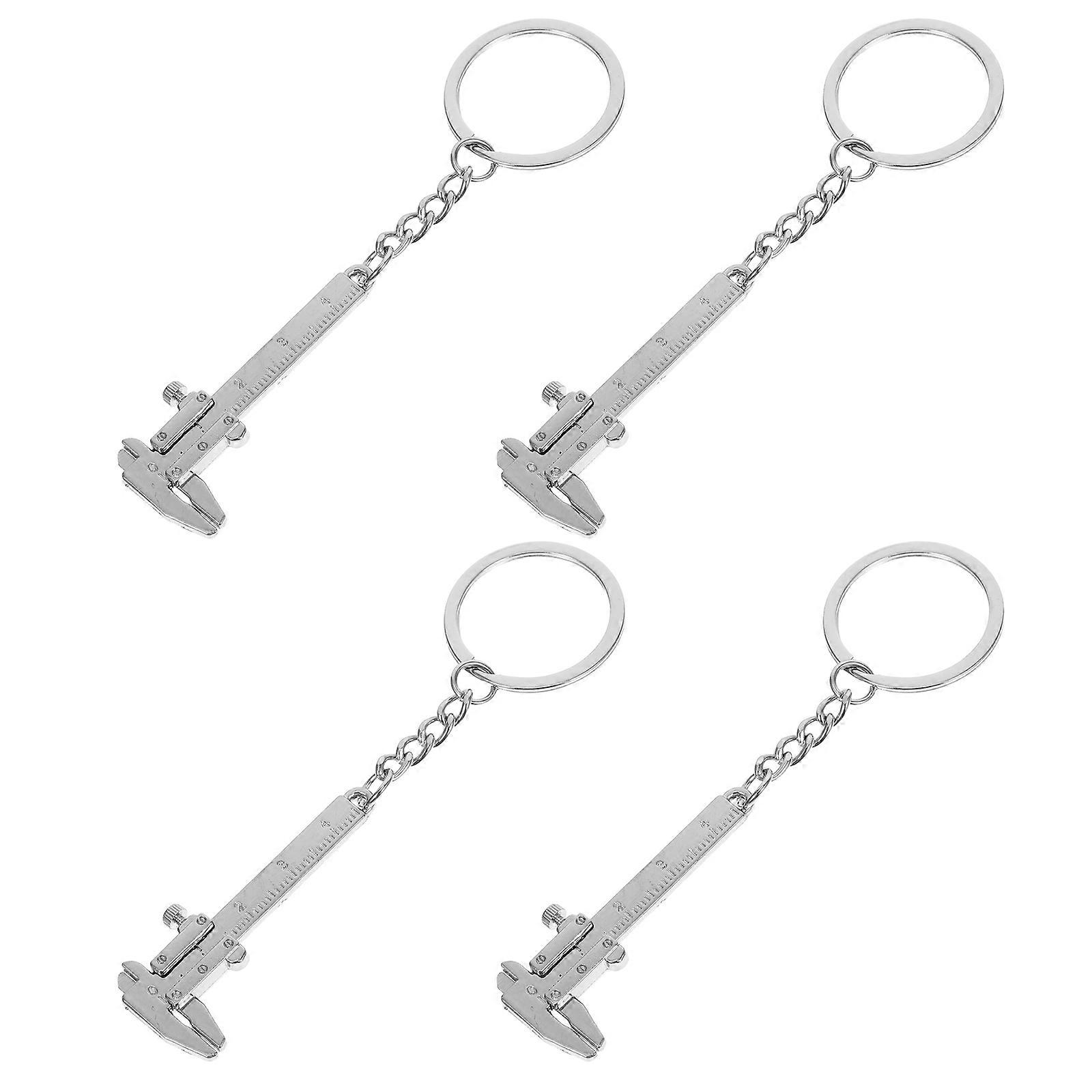 Car Keys Keychain Mini Vernier Caliper Keychain Pendant Accessory Silver Compact Measuring Tool 4Pcs