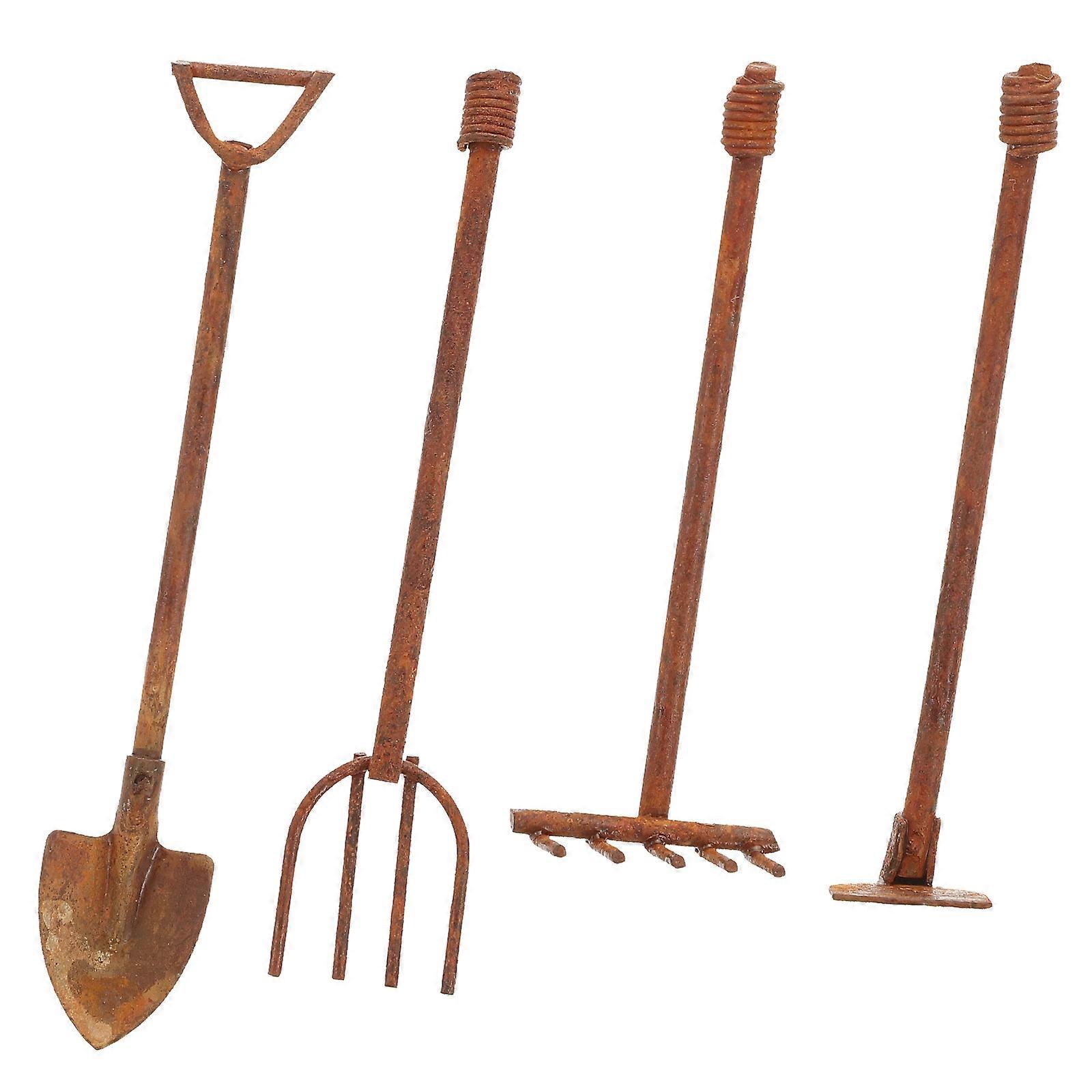 Miniature Garden Tools Model Mini Garden Landscaping Tools Alloy Material For Desktop Ornament And Children's Toy 6.5X0.8X0.2CM 1Set