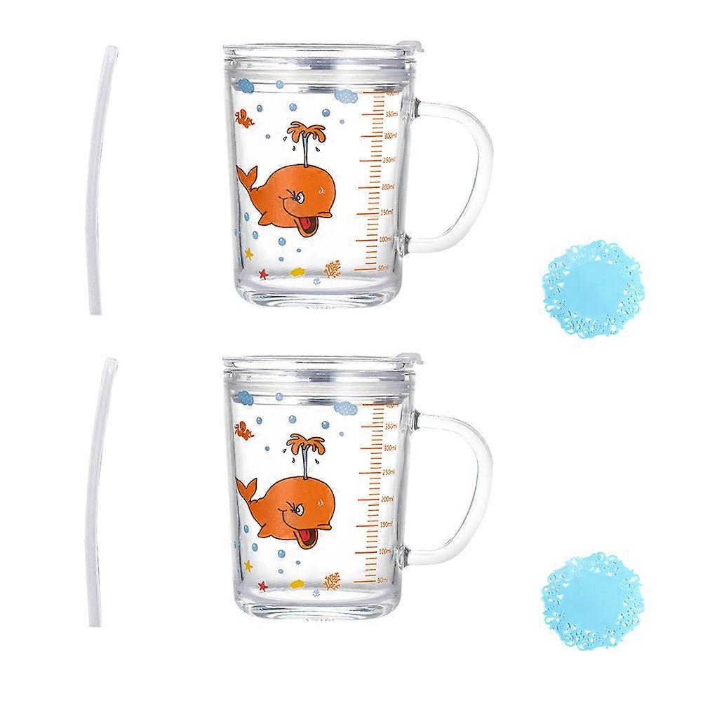 Kids Drinking Cup Durable For Kitchen Use 11.3x11cm Transparent Non-Scald Handle 2 Sets