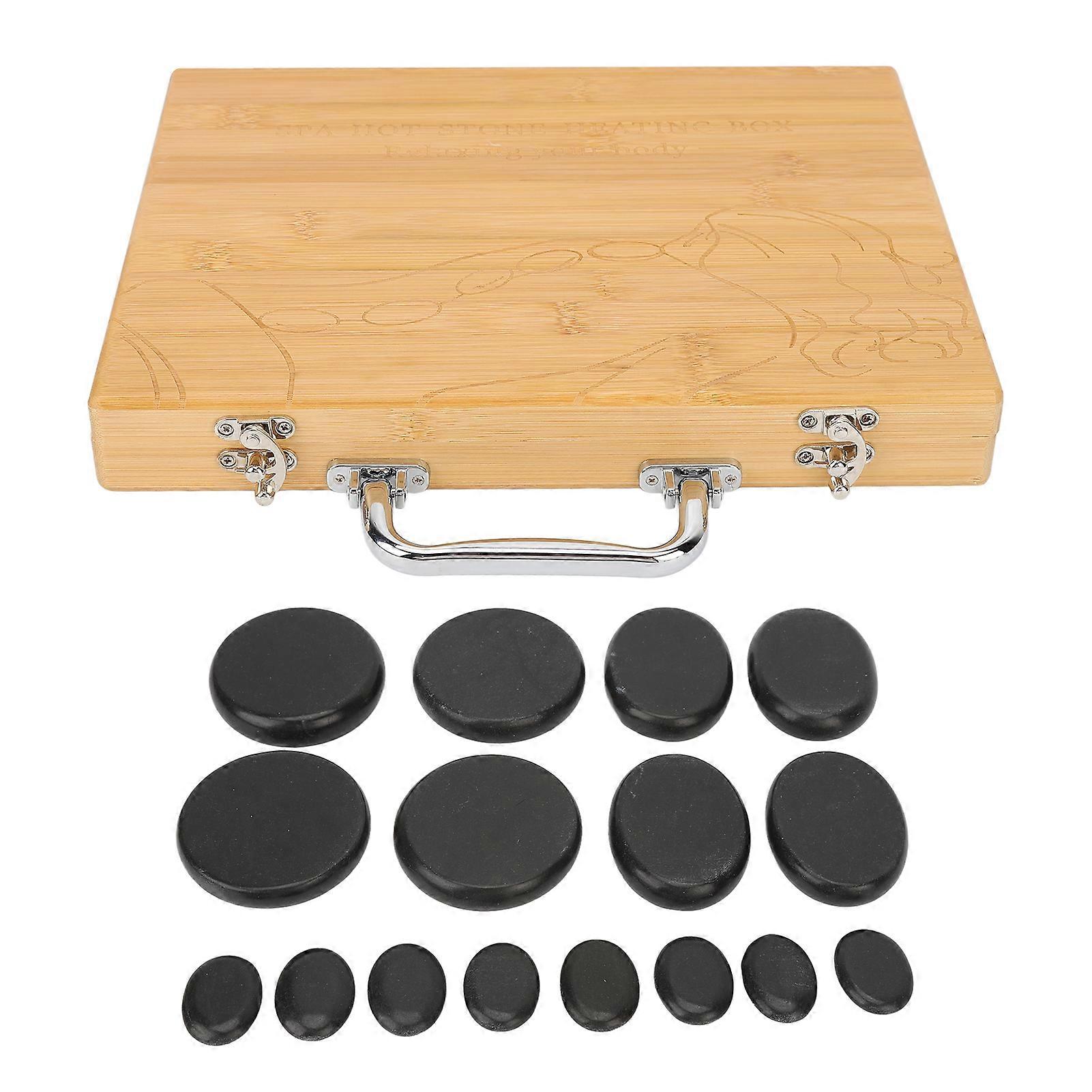 16pcs Hot Stone Warmer Box Fast Heating Round Shape Release Tension Reduce Pressure Massage Stones Set 110V US Plug