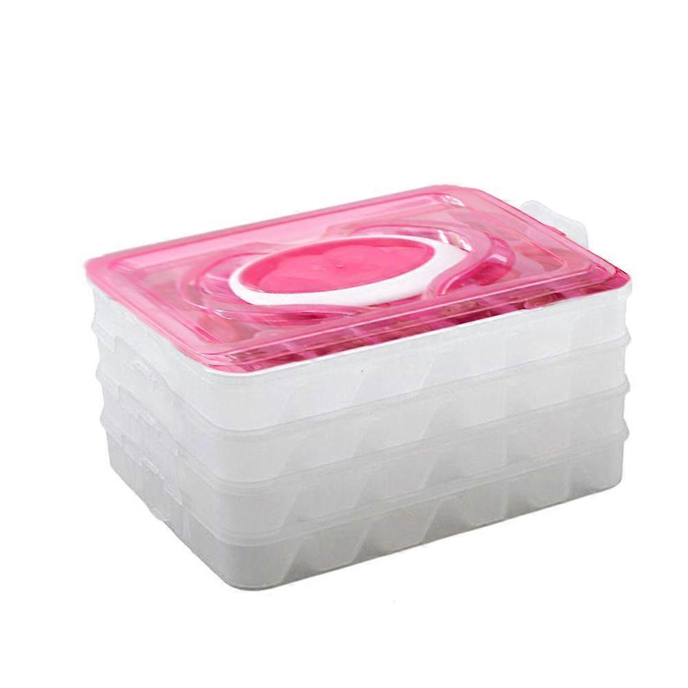 Refrigerator Fresh-keeping Dumpling Storage Box Four Layers Portable Stackable Dumpling Container Holder Organizer (Rose Red)