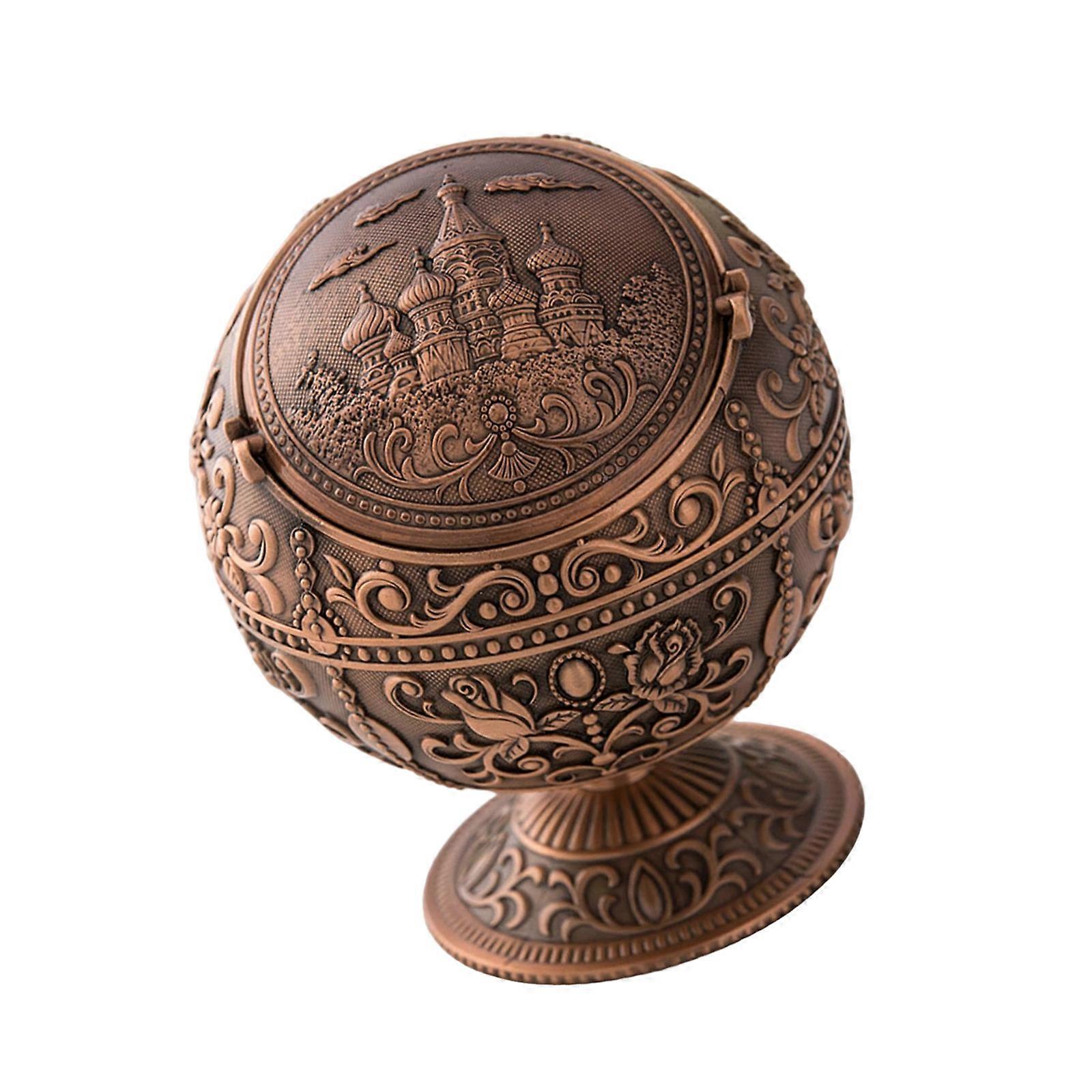 Globe Shape Ashtray With Securedly Lid Ashholder Ashtray For Office and Home Use Containment  Red copper