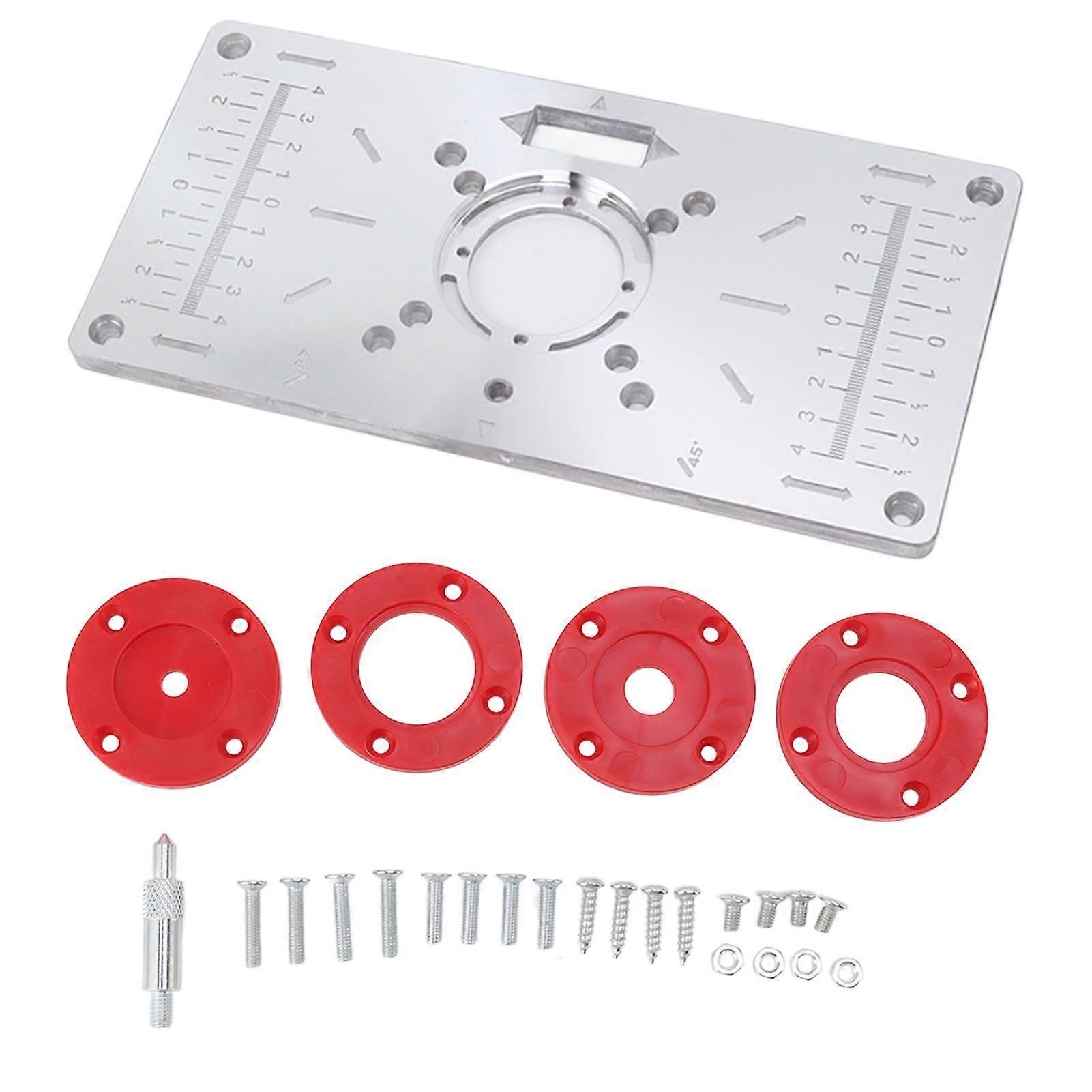 Router Table Insert Plate Woodworking Aluminum Router Plate with 4 Insert Rings for Wood Trimming Milling Slotting